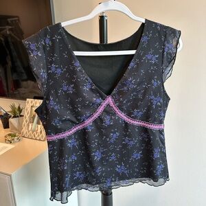 Floral Black and Purple Women's Top